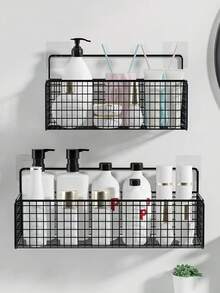Mesh Storage Shelf, Bedside Storage Cabinet, Storage Rack, Kitchen Storage Shelf - No Drilling Required, Modern Wall-Mounted Storage Rack, Suitable For Home And Dorm - Black - View 11