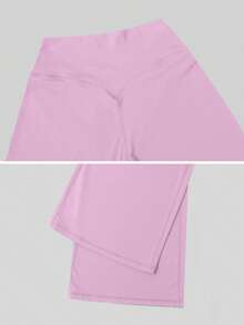 NcmRyu Women's 1pc Design Solid Color High Waist Tummy Control Straight Leg Sports Pants - Pink - View 4