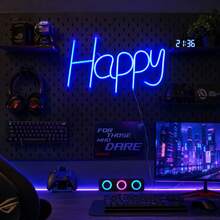1個 LED 發光字母 Happy 霓虹燈牆面裝飾夜燈 電池/USB供電 遊戲室場景氛圍燈 居家節日派對 仙女燈 臥室裝飾 - Happy霓虹燈 - 查看 10