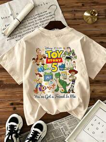 Disney "Toy Story 5" Themed Cartoon Print, Casual Short-Sleeved T-Shirt, Fashionable And Comfortable For Spring And Summer Wear, Perfect As A Festive Gift. - Apricot - View 3