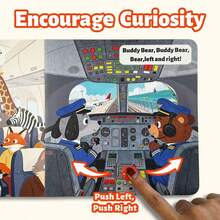 Badi Bear Pilot Interactive Cardboard Book, Push-Pull Sliding Mechanism, Airplane Adventure Theme, Movable Reveal Windows, Vibrant Cartoon Illustrations, Thick Durable Paper, Fun Interactive Reading Experience - Buddy Bear - View 6
