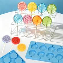 1/2pcs Lollipop Mold With 100 Plastic Sticks, Round Silicone Mold For Chocolate, Candy, Hard Candy, Fondant, Cake Decoration - Baby Blue - View 2