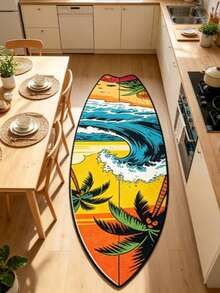 1pc Wave & Coconut Tree Surfboard Shaped Decorative Rug, Bedroom Decor, Small Rug, Carpet, Home Decor, Living Room Rug, Living Room Small Rug, Bedroom Rug, Living Room Home Decor, Outdoor Rug, Washable Rug - Multicolor F - View 4