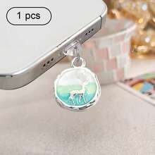 Deer Pearl Style Phone Dust Plug, Oil Painting Ins Decor Charging Port Accessory, Anti-Lost Pendant Compatible With All Phone Models - Multicolor - View 22