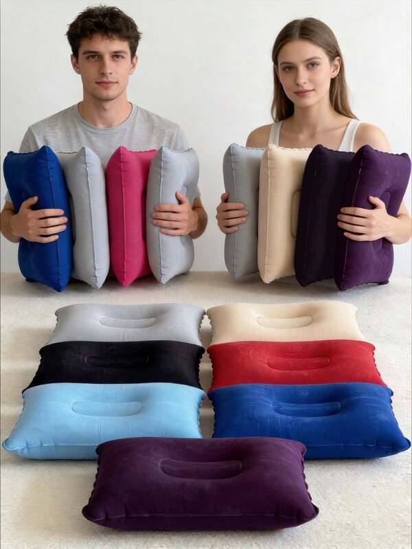 1/2pcs (6 Colors Available) Velvet Inflatable Square Pillow, Portable Neck & Lumbar Support Pillow, Outdoor Travel Nap Pillow, Essential For Vacation & Back To School, Teacher Gift, Back To School Season, School Supplies