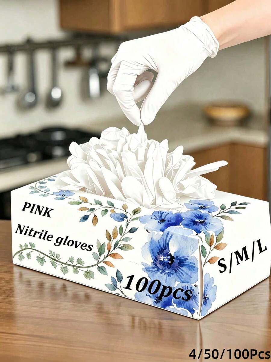 White Disposable Nitrile Gloves, Latex-Free Powder-Free, Textured Fingertip Design, Suitable For Cooking And Cleaning, Medium Size 4/50/100Pcs - White - View 1