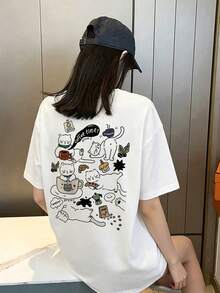 Made In Japan, Spring/Summer Cotton, Round Neck, Loose Fit, Versatile, Simple, English Print Short-Sleeve T-Shirt - White - View 3
