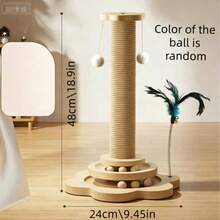 1set Mini Sisal Cat Climbing Post For Claw Care. Built-In Turntable & Teaser Toy Relieves Cat Boredom. Compact, Space-Saving And Scratch-Proof For Furniture. Toy Color & Style Random. - Ginger - View 3