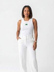 Women's Casual Ribbed Tank Top With Flag Print - Summer Copa Brasil - Valentine's Day Gift - 珍珠與旗幟 - 查看 3