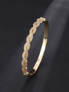 1pc Fashion Versatile Sparkling Full Rhinestone Twisted Rope Bracelet, Gold/Silver Color Available, Cubic Zirconia Inlaid, Elegant Wave Design, Women's Daily/Party Matching Jewelry - Braided Diamond Bangle - View 9