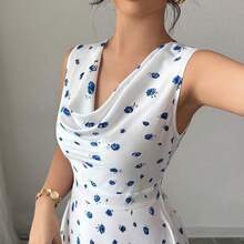 Vestido de verano 2025 con estampado floral, cintura elástica y holgada, elegante, cuello en pico sin mangas - Multicolor - Ver 5