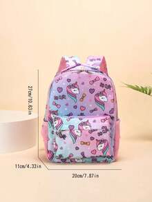 Mochila de excavadora de dibujos animados linda y de moda con patrón de estampado aleatorio - unicornio morado - Ver 3