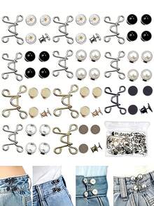 2/4/6/8Sets Nail-Free Metal Jeans Button Snaps Detachable Pants Clips Buttons Pins DIY Waist Tightener Clothing Buckles Sewing Tools - Multicolor - View 2