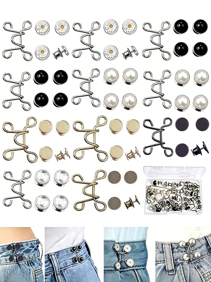 2/4/6/8Sets Nail-Free Metal Jeans Button Snaps Detachable Pants Clips Buttons Pins DIY Waist Tightener Clothing Buckles Sewing Tools
