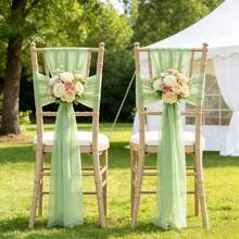 10pcs Elegant Light Green Chiffon Chair Back Sash Set, Corridor Wedding Chair Back Decor, Church Chiffon Banquet Ceremony Reception Chair Set, Photography Props, Birthday Party Home Decor - Green - View 7
