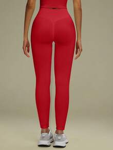 Aaseow 1pc Women's Seamless High Waist Tight Leggings, Tummy Control Butt Lift Elastic Sports Pants, Suitable For Running, Tennis, Gym Workout - Red - View 5