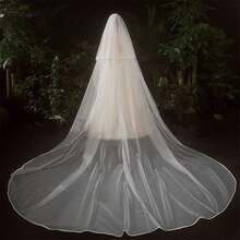 Women's Floor-Length Extra Long Train Veil, White Hemmed Tulle Bridal Veil, Suitable For Wedding Banquet, Performance, Party, Cosplay Decoration, Travel Photography Prop, Elegant Vintage Style, 300 Cm Length, Ethereal Mori Style Train Veil - White - View 5