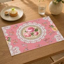 1pc Floral Pattern Placemat, Breakfast Mat, Coffee Mat, Coaster Set, Bowl & Plate Mat, Home Decor, Kitchen Accessory, Easy To Clean Placemat, Suitable For Home, Kitchen & Dining Table Decor, Holiday Gift, Multi-Piece Combination Pack, Linen Placemat - Multicolor - View 7