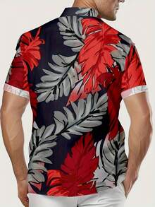 Men's Digital Print Fashion Short Sleeve Pocket Shirt, Hawaiian Style, Plant Print, Daily Casual, Vacation Beach Shirt - 彩色 - 查看 2