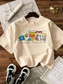 Disney "Toy Story 5" Themed Cartoon Print, Casual Short-Sleeved T-Shirt, Fashionable And Comfortable For Spring And Summer Wear, Perfect As A Festive Gift. - Apricot - View 2