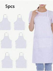 1/3/5pcs Women's Polyester Apron, Simple Style Black Apron With Pockets, Thickened Waist Apron, Fashionable Home Kitchen Workwear, Kitchen Supplies - Multicolor - View 8