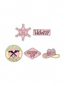 5pcs Creative Western Cowboy Theme Enamel Brooches, Pink Sheriff Badge & Revolver Cowboy Hat Design Pins, Fashion Clothing & Backpack Accessories, Best Gift For Friends - Multicolor - View 10