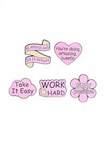 5pcs Warm Healing Pink Text Enamel Brooch "STAY Positive" Positive Slogan Badge, Fashion Clothing Backpack Accessory, Best Gift For Friends - Multicolor - View 10
