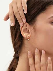 5 Pairs Exquisite Fashionable Small Gold Hoop Earrings, Stackable Women's Earring Set Jewelry, Women's Gift, Suitable For Daily Wear - Gold 5-pack - View 3