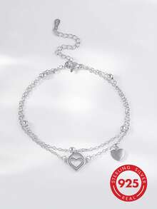 1 chiếc vòng tay hình trái tim rỗng hình giọt nước bằng bạc sterling 925 thanh lịch, thích hợp để đeo hàng ngày, dự tiệc, ngày lễ, hẹn hò hoặc làm quà tặng. - Bạc - Xem 5
