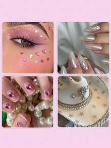 Hiasan Wajah Glitter 3D Multi-Partikel Berwarna Pink Heart Campuran Perak Putih Rhinestone, Rhinestone Perekat Diri Gaya Y2K, Dekorasi Wajah Rhinestone Berkilau Khusus untuk Konser, Disko, dan Pesta DIY - MultiWarna - View 2