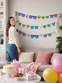 1 Set Summer Party Banner, Multicolor Rectangular Paper Summer Banner Decoration, Tropical Summer Holiday Birthday Party Decoration, Suitable For Pool, Beach, Luau Party, Tropical Party - Glasses - View 6