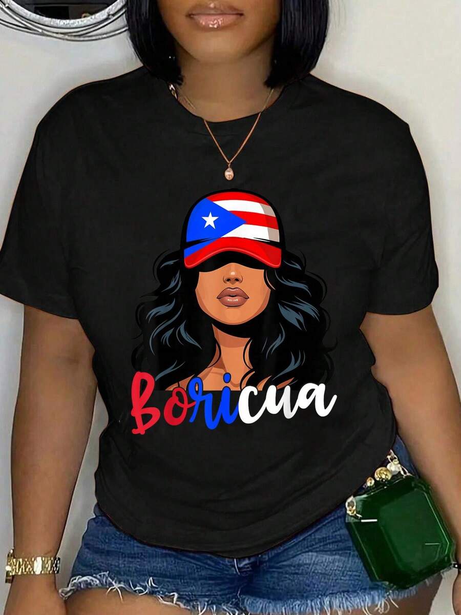 100% Cotton Puerto Rico Culture Roots Amapola Boricua Flag T-Shirt Women's Men's Oversized Comfort Soft Crew Neck Tee Tops - 黑色2 - 查看 1