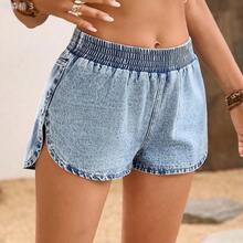 yonghongmaoyi1  Pantalones cortos vaqueros casuales y versátiles con cintura elástica y holgada para mujeres - Lavado ligero - Ver 4