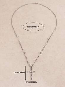 1 buah Kalung Liontin Salib Bertekstur Vintage, Rantai Persegi Gaya Gotik Unisex, Perhiasan Berlebihan - menyeberang - View 4