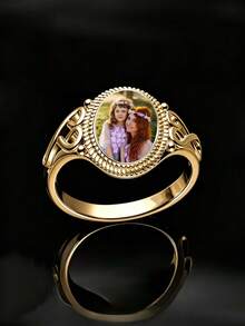 suteyi Personalized Photo Ring, Vintage Metal Pattern Ring, Can Be Inlaid With Your Photo, Multiple Sizes Available, Unique Commemorative Jewelry - Multicolor - View 13
