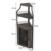 BouPower Industrial Corner Bar Cabinet – 5-Tier With Detachable Wine Rack, Glass Holder, Adjustable Shelves, Glass Doors – Liquor & Wine Storage Buffet For Dining Room Or Home Bar - Carbon - View 5