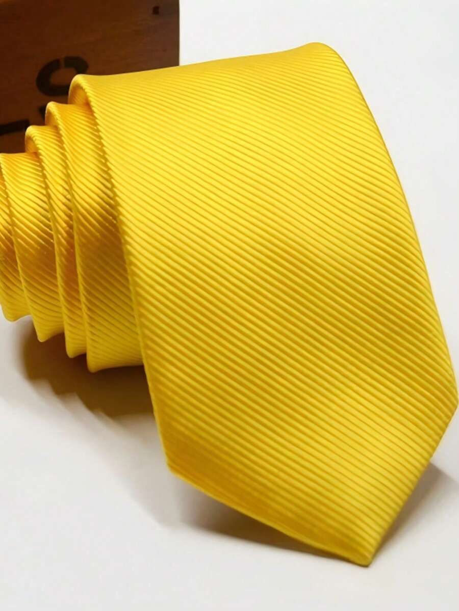 1PC Men's Solid Yellow Fashion Encrypted Business Banquet Tie, Suitable For Party, Date, Daily Travel, Personalized Performance Wear, Photo May Have Slight Color Difference. - Yellow - View 1