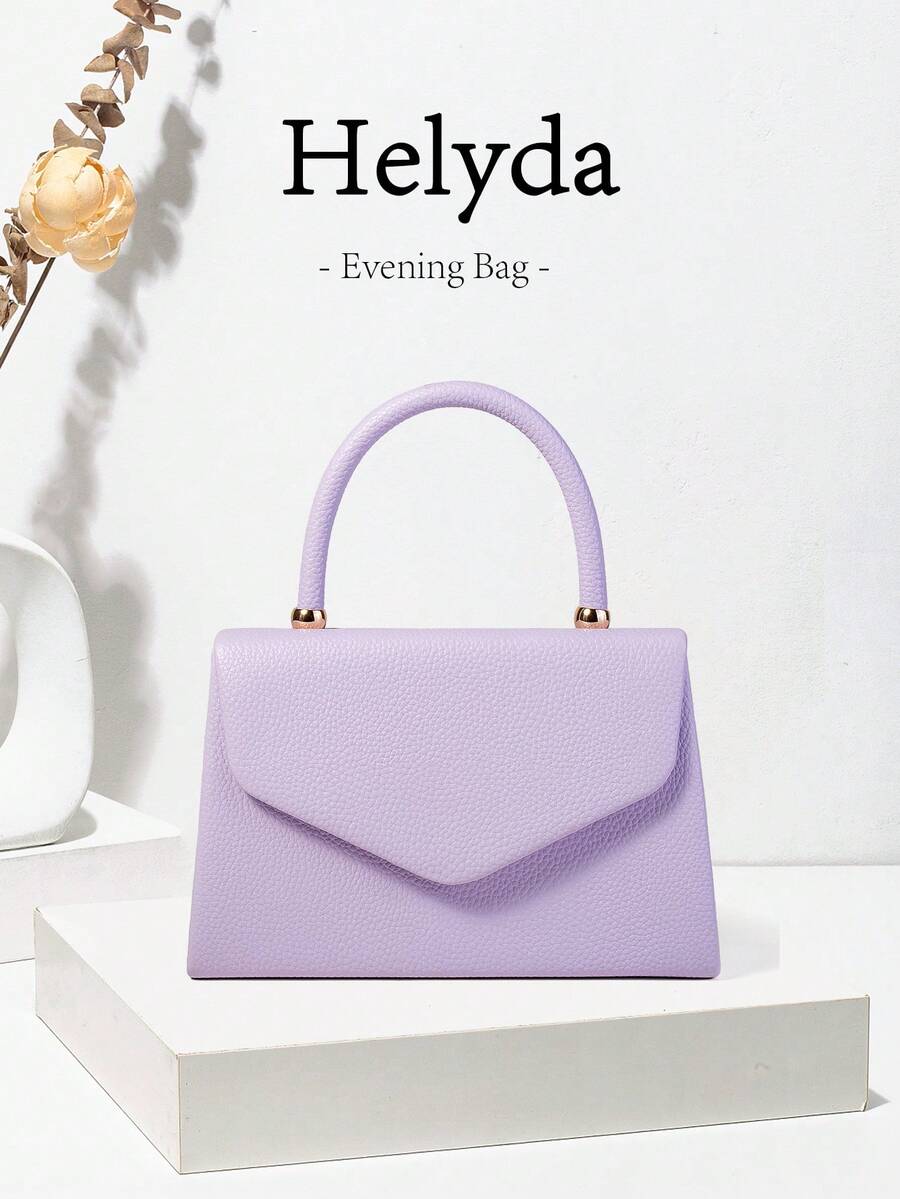 Helyda 1件淡紫色時尚荔枝紋PU皮革翻蓋手提包，迷人優雅女士商務包，適合女性日常使用，可作為手拿包/手提包/單肩包/斜挎包，適用於婚禮/派對/舞會/晚餐及其他聚會