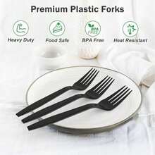 Black Disposable Plastic Forks 100 Count Extra Heavy Duty Heat Resistant Solid Durable For Party Supply Weddings Everyday Use Premium Bulk Heavy Duty Plastic Forks For All Events - Default - View 5