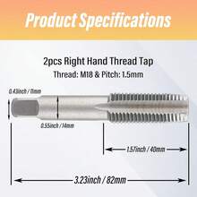 Qjaiune 2pcs M18x1.5 Tap, M18 Metric Thread Tap Right Hand Thread Tapping Tool, HSS Thread Milling Taps (M18 X 1.5, Taper &Amp; Plug Tap) - ColorG - View 3