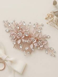 1 pieza Peineta de novia con strass en oro rosa, accesorio para peinado de banquete vintage hecho a mano con flores y hojas, adorno para el cabello de boda - Multicolor - Ver 6