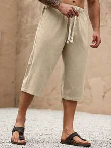 Celana Linen Pria 3/4, Lembut dan Nyaman, Cocok untuk Liburan Pantai, Jalan-jalan Santai, Hadiah yang Bagus untuk Pria - Khaki - View 8