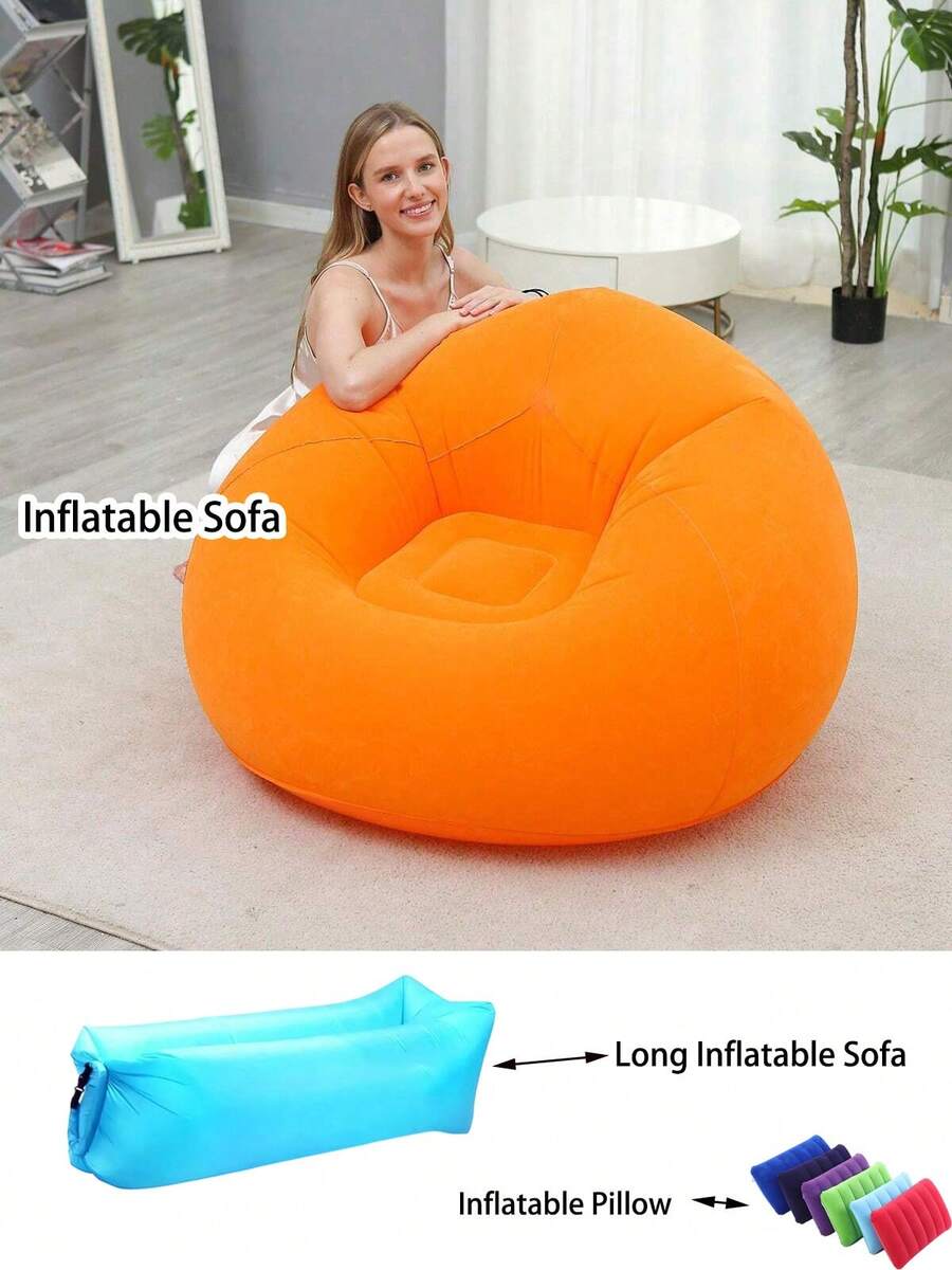 Kursi Sofa Santai Tiup Besar, Kursi Bean Bag Sofa Tiup, Kursi Santai Tiup Tanpa Isian: Bertekstur Beludru – Vinil Tahan Lama – Dapat Dilipat Ringkas – Kapasitas Beban 220 lb – 45" x 45" x 28", Sofa Bean Bag Lembut dan Nyaman
