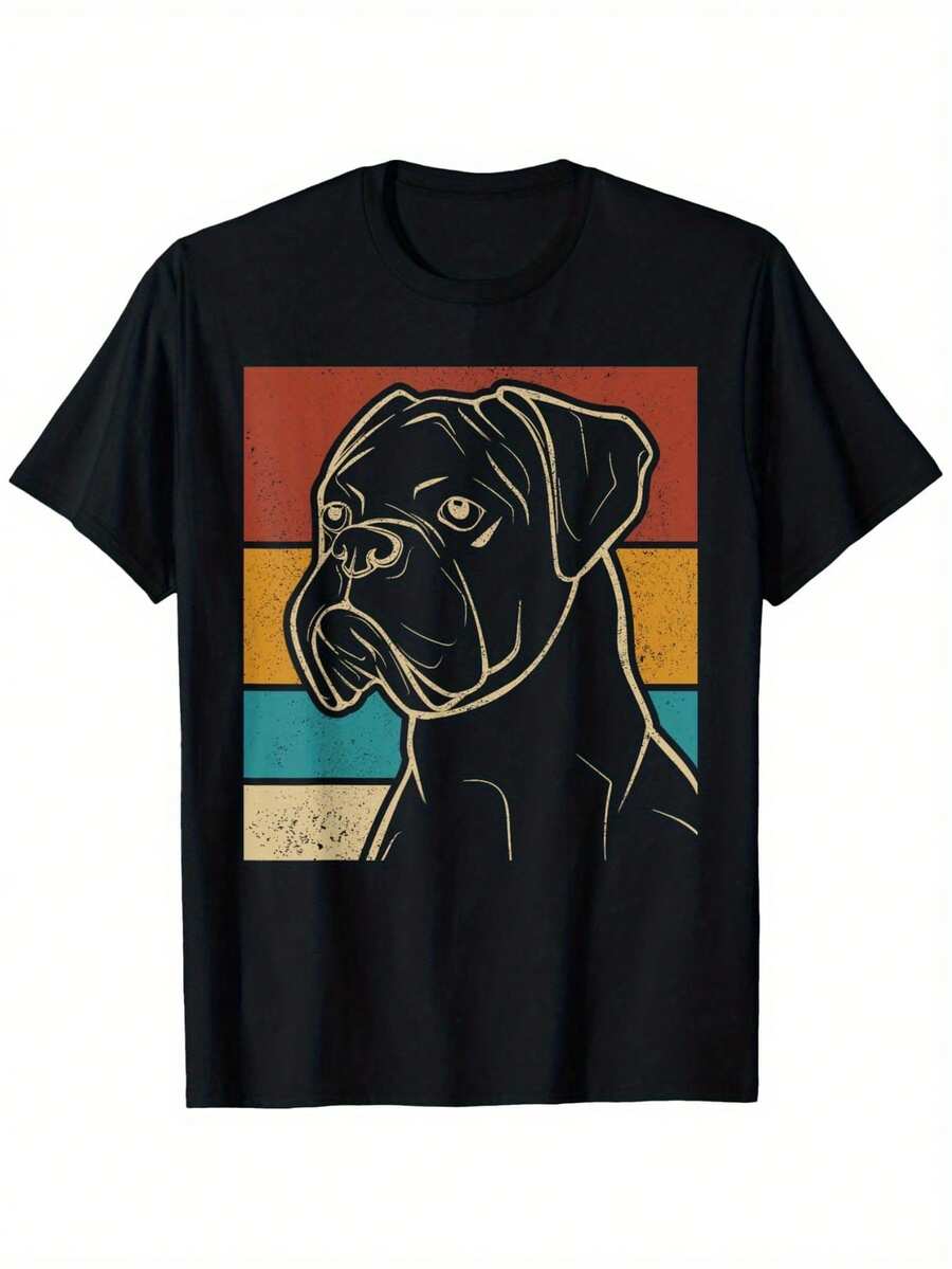 Dog Lover Dog Owner Retro Pet Animal Costume Vintage Boxer T-Shirt, Suitable For Men And Women Outdoor T-Shirt, 100% Cotton, S-XXXL - 黑色 - 查看 1