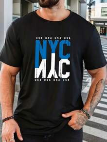 Men's Casual NYC Graphic Print Short Sleeve T-Shirt Crew Neck Summer Top Christmas Holiday Gift For Him - Black - View 6