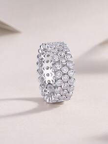 1pc 925 Sterling Silver Elegant Luxury Moissanite Ring, Ideal Gift For Engagement, Wedding, Birthday, Anniversary, And Bridal Jewelry - Silver - View 6
