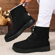 Botas de nieve para mujer, botas de tobillo deportivas para exteriores con forro térmico de invierno, gruesas y ligeras, de unicolor, elegantes, versátiles, cómodas, cálidas, casuales para exteriores, tallas grandes para mujer - Negro - Ver 1