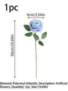 1/5入 19.69英吋人造春夏季花瓶填充花莖 仿真玫瑰花，適合婚禮花藝裝飾、花瓶插花、居家裝飾與桌面中心飾品，亦可作為週年或畢業禮物，四季適用 - 藍色 - 查看 9