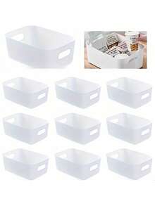 10pcs Plastic Storage Baskets, Organizing Baskets For Home And Office, Storage Boxes With Handles, Multi-Functional Stylish Home Storage, Stackable Storage Boxes, Suitable For Bedroom, Bathroom, Dorm, Laundry Room And Closet - Multicolor - View 8