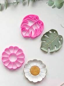 Cortadores de arcilla de naturaleza & botánica, moldes de arcilla polimérica para joyería boho, herramientas de manualidades DIY para pendientes de hojas & flores & accesorios hechos a mano - Rosa - Ver 6